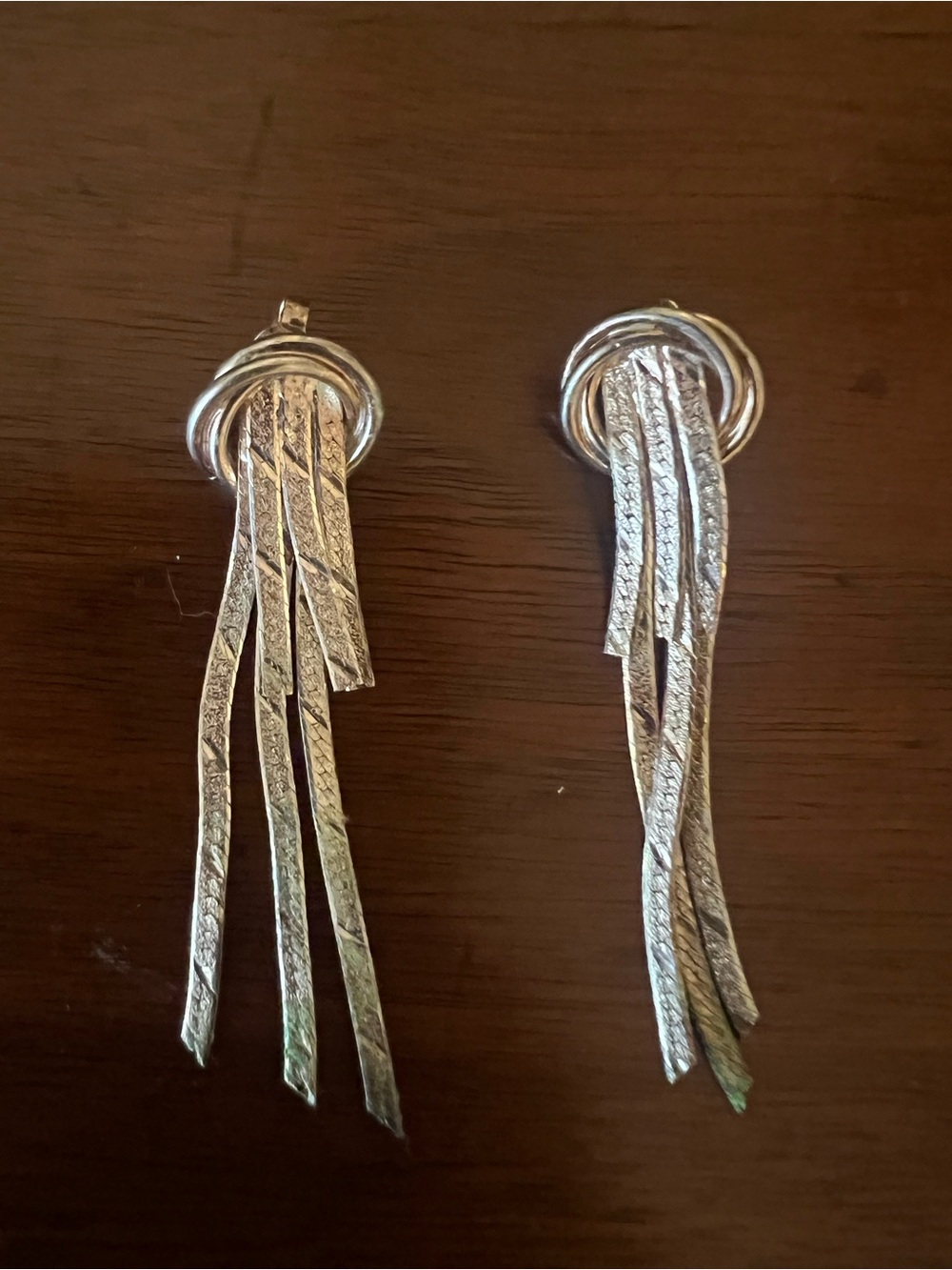 Vintage Sterling Silver Knot Waterfall Tassel Dangle Earrings